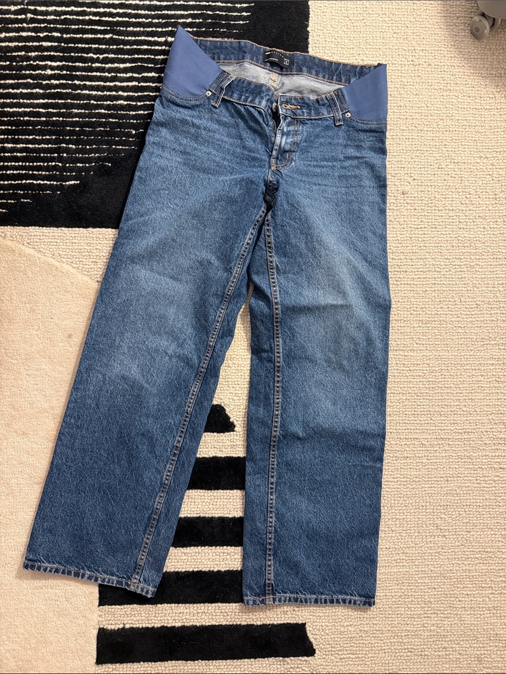 ASOS Maternity Mid-Blue Wide Leg Jeans with Stretch Waist Panels